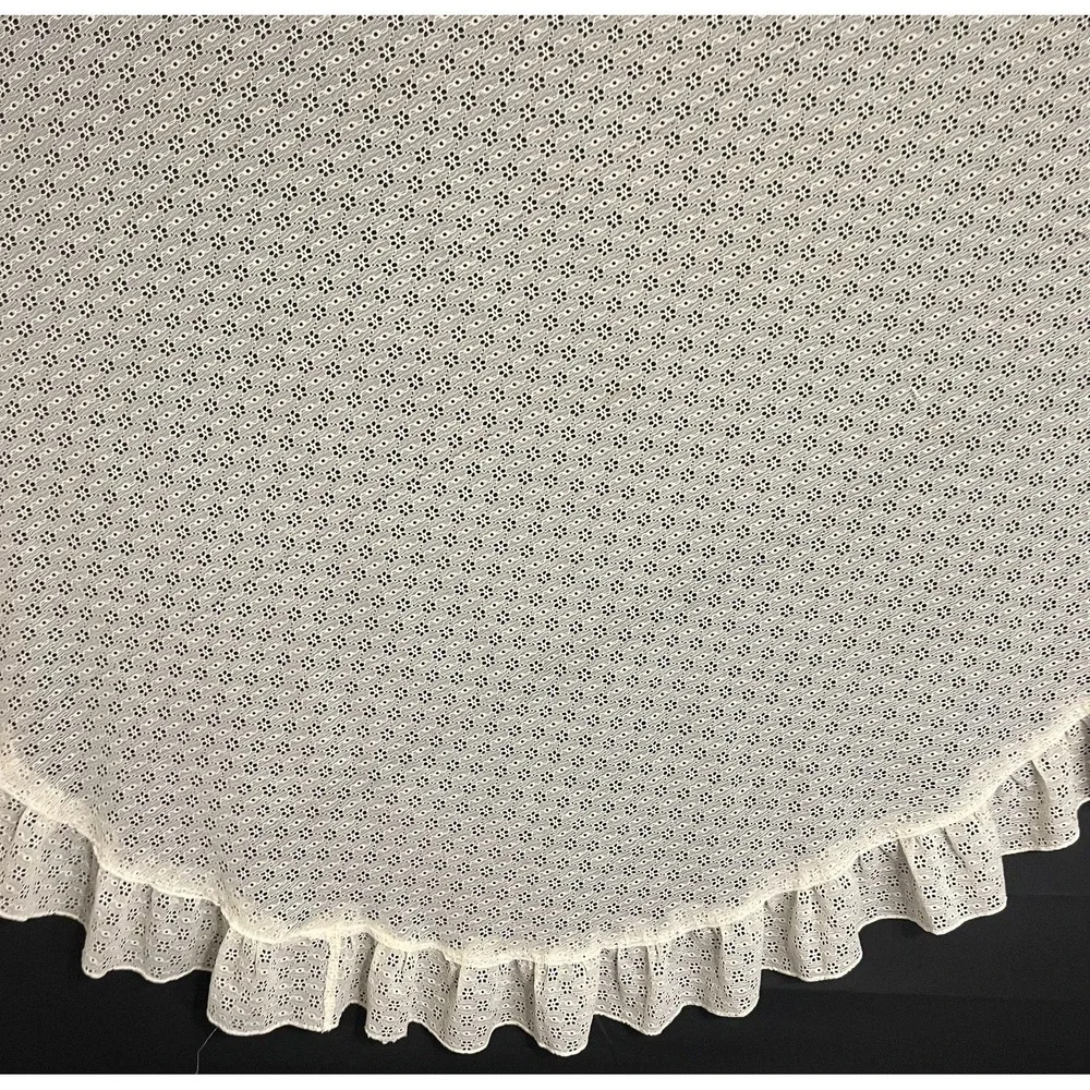 Round Lace Tablecloth White‎ Eyelet Ruffle Trim Floral Shabby Cottage Decor Chic
